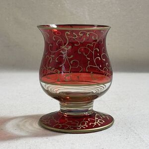 Bohemian Ruby Red Glass W/Gold Filigree Pier One‎ Small Vase Candle Holder